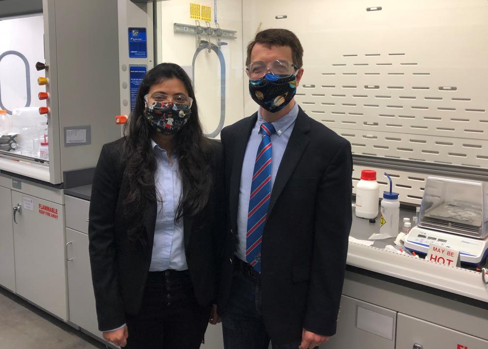 M.S. student Vyoma Maroo (left) and Dr. Alan Allgeier (right) at the laboratory.
