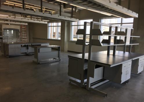 The Allgeier Lab during construction - workbenches and windows.