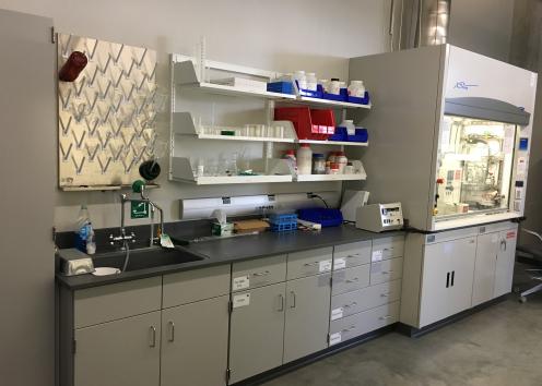 The Allgeier Lab after construction - fume hood and sink.